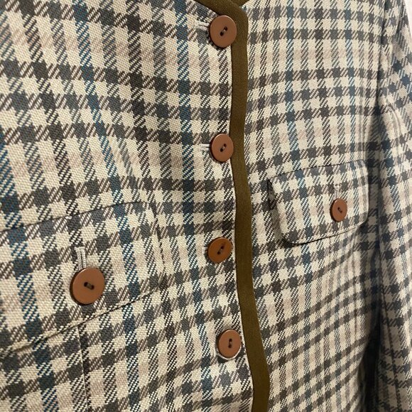 Alfred Sung 100% Wool Plaid Checkered Vintage Blazer Size 8 - Picture 2 of 9